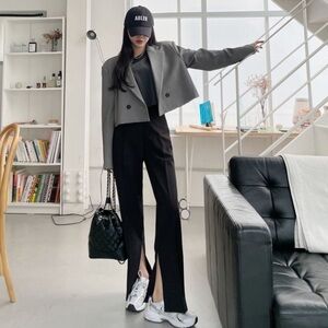 NWOT DEEPNY High Waist Black Split Leg Dress Pants Size L